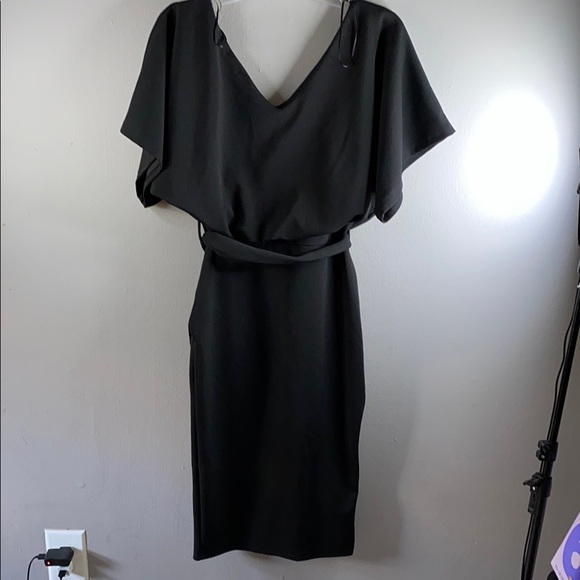 Boohoo Black Asymmetrical Sheath Dress V-Neck Dolman Sleeve - Picture 8 of 13